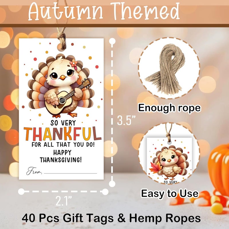 HandEasy 40 PCS Fall Gift Tags Thanksgiving Gift Tags with String, 2.1" x 3.5" Thanksgiving Design Present Label for Present Bags, Fall Party Favor Decorations, 4 Styles - A02 - Image 2